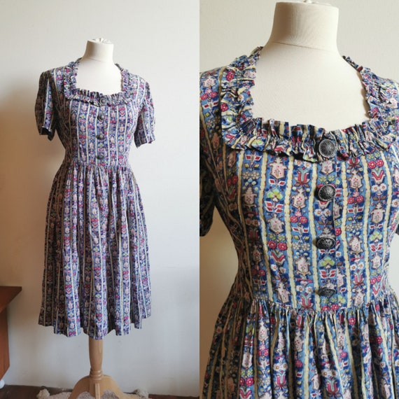 1940’s cold rayon dirndl folklore dress size M Me… - image 1