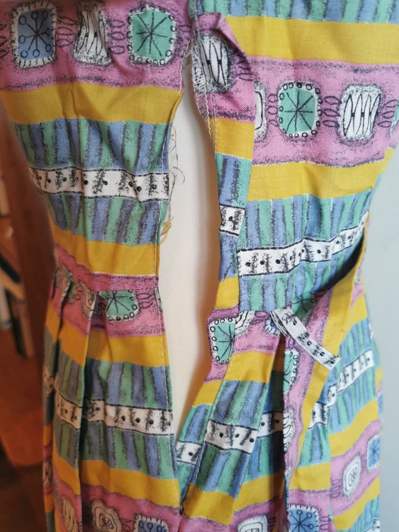 1940’s cotton pinafore house dress pastel print s… - image 7