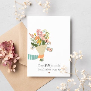 Carte d'anniversaire - Fête des mères - Maman - Petite amie - Carte de voeux - Carte postale - Bouquet