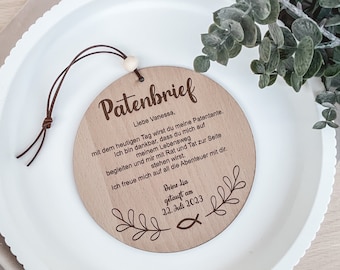 Personalisierter Patenbrief aus Holz - Geschenk für Pate - Geschenk zur Taufe personalisiert - Geschenk von Patenkind