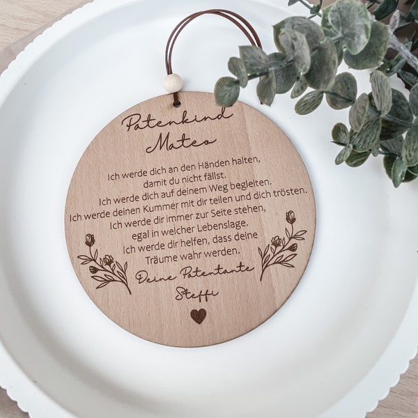 Personalisierter Patenbrief aus Holz - Geschenk zur Taufe personalisiert - Geschenk Patenkind - Geschenk Taufe - Geschenk aus Holz