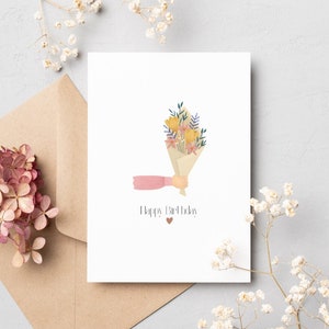 Joyeux anniversaire - Carte d'anniversaire - Salutations d'anniversaire - Carte postale - Bouquet