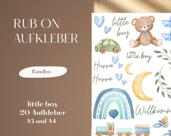 Rub On - Baby Geburt - little boy - UV Aufkleber - Randloser Aufkleberzum beispiel für Keraflott - Raysin - Holz - Keramik usw.