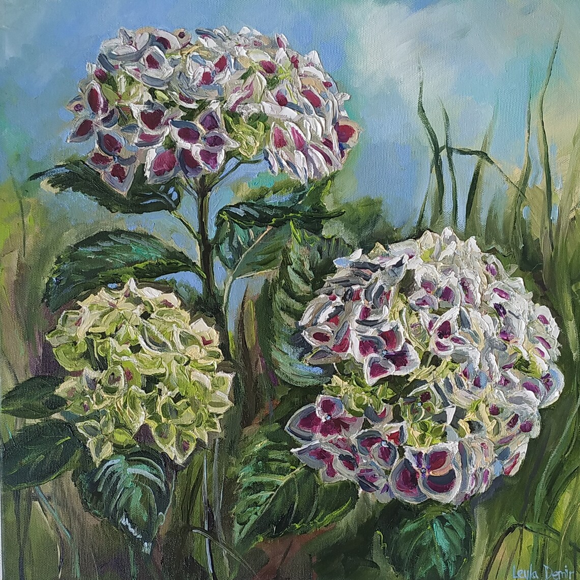 White hydrangea original oil painting still life 16x16 Etsy
