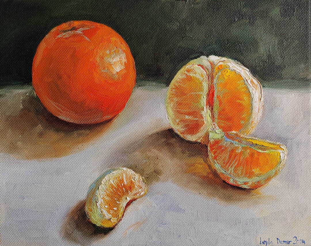 Orange Fruit Still Life Oil Painting Realistic Citrus Wall Decor 10x20 ...