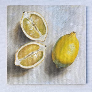 Lemon slices fruit still life oil painting original realistic wall decor 8x8"