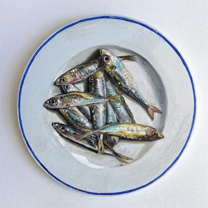 Mackerel oil painting fish still life 12x12