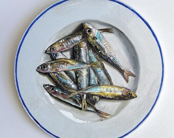 Mackerel oil painting fish still life 12x12