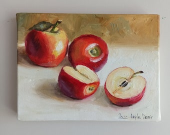 Red apple oil painting original fruit still life7''x9''