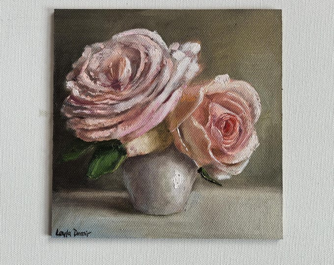 Pink Roses Bouquet Still Life Original Oil Painting 8x8'' - Etsy