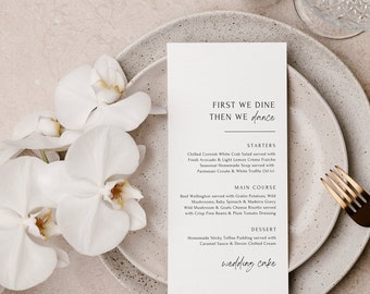 DIGITAL Wedding Menu Cards TEMPLATE / Custom, Personalised design / First we dine, then we dance