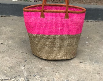 Panier de marché tissé à la main, sac cabas en sisal, sac au design africain simple, panier au tissage fin