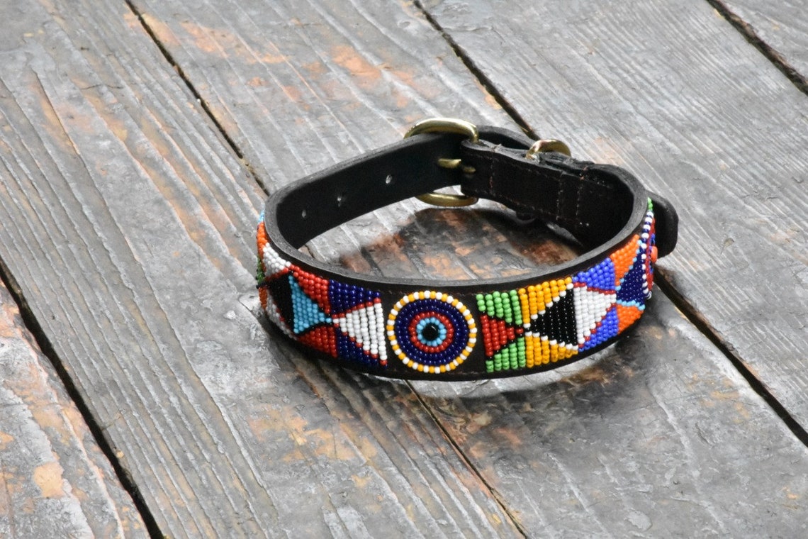 ON SALE African Beaded Dog Collar Leather Dog Collar Etsy