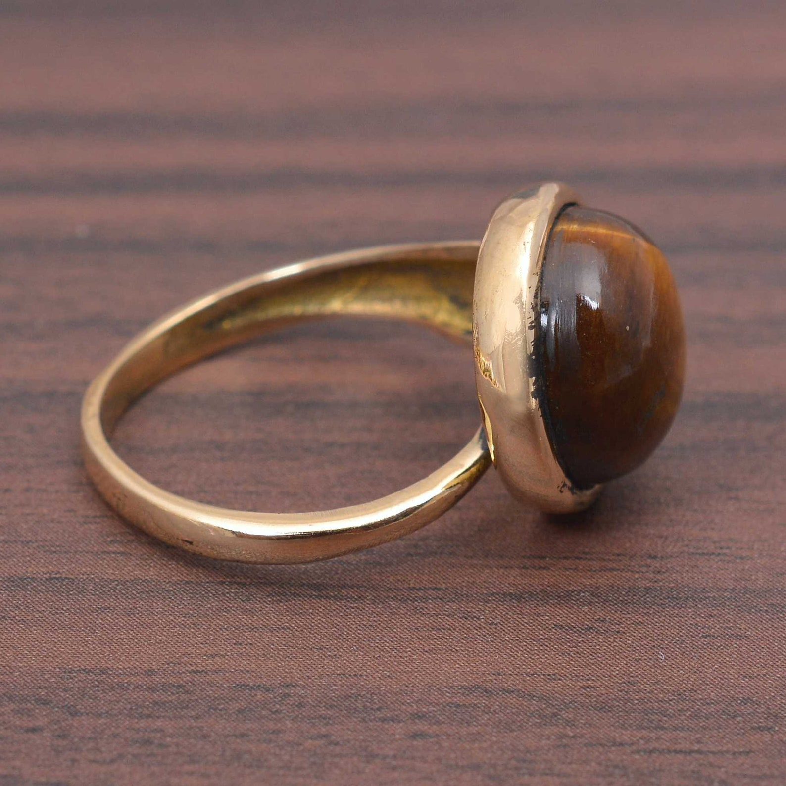 Tigers Eye Ring in Antique Brass Real Gemstone Earthy Etsy