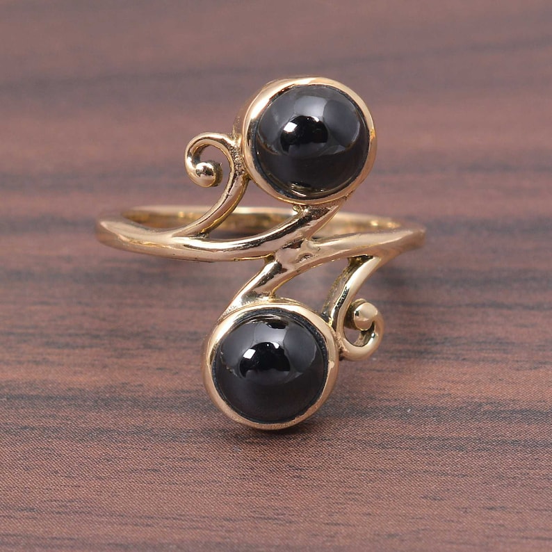 brass metal ring man wedding ring gold metal ring Two Gemstone Black spinel brass ring brass,jewelry heavy metal ring solid metal ring