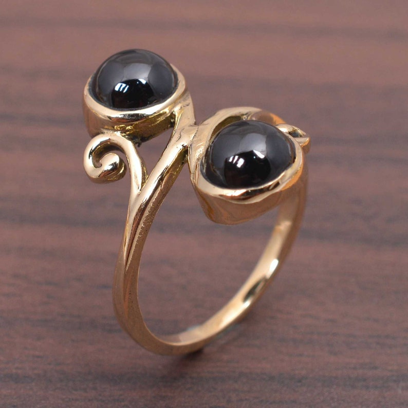 brass metal ring man wedding ring gold metal ring Two Gemstone Black spinel brass ring brass,jewelry heavy metal ring solid metal ring