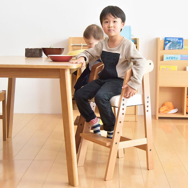Hauteur de comptoir Chaise haute en bois pour les tout-petits Enfants Chaise de table de bureau en hêtre naturel pour 1-12 ans Hauteur réglable pour enfants avec coussin moelleux