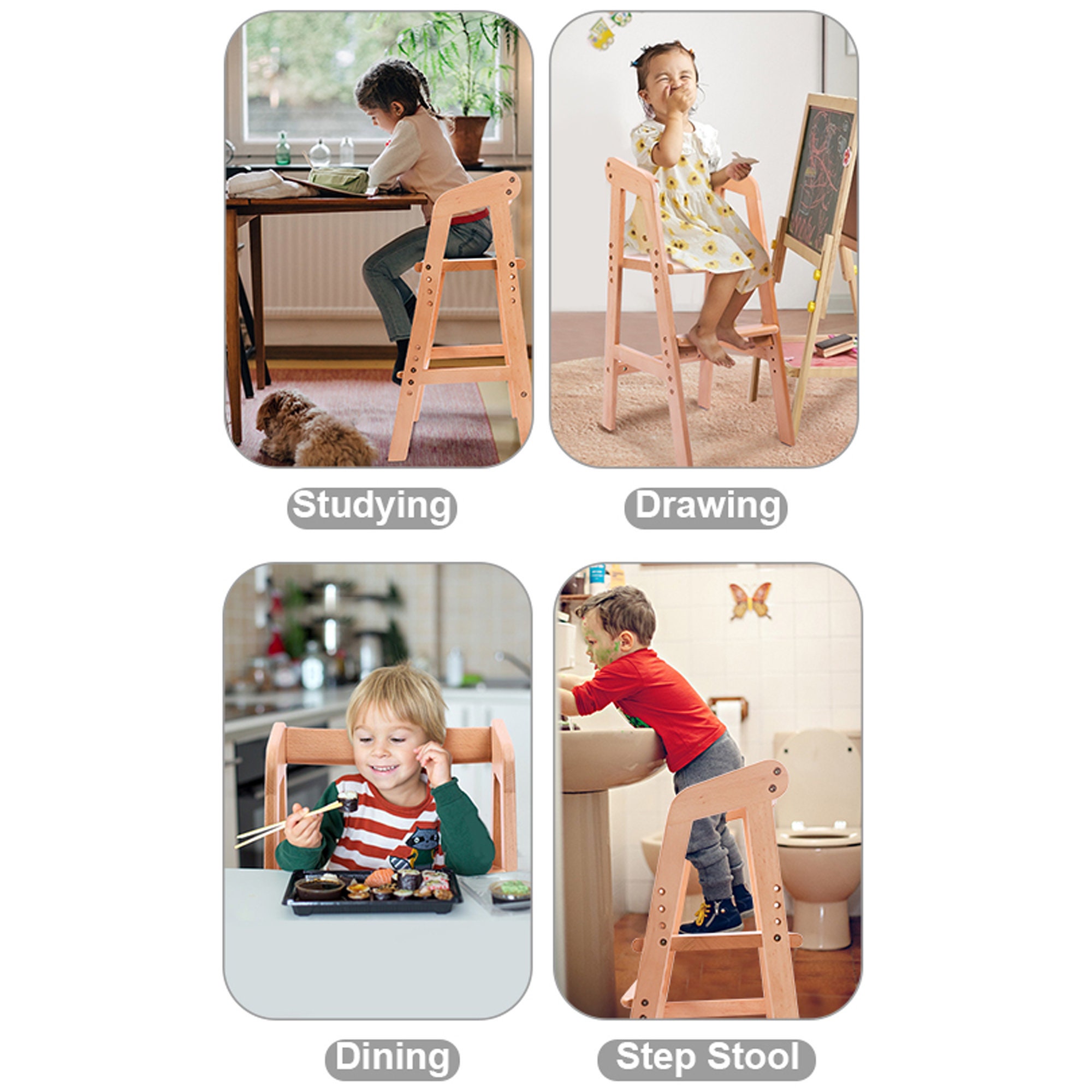 Wooden High Chair for Toddlers Children Natural Beech Table Etsy