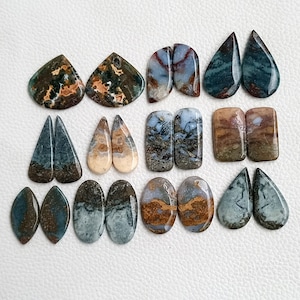 Natural Ocean Jasper Cabochon Pair, Gemstone Pair, Stud Pairs, Matched Ocean Jasper Pair, Wholesale Ocean Jasper Beads For Jewelry Supply