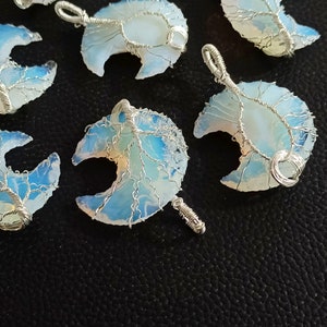 Opalite Moon Tree Pendant, Opalite Moon Pendant, Opalite Tree Of Life Pendant, Opalite Crystal Pendant, Opalite Wire Wrapped Pendant Jewelry
