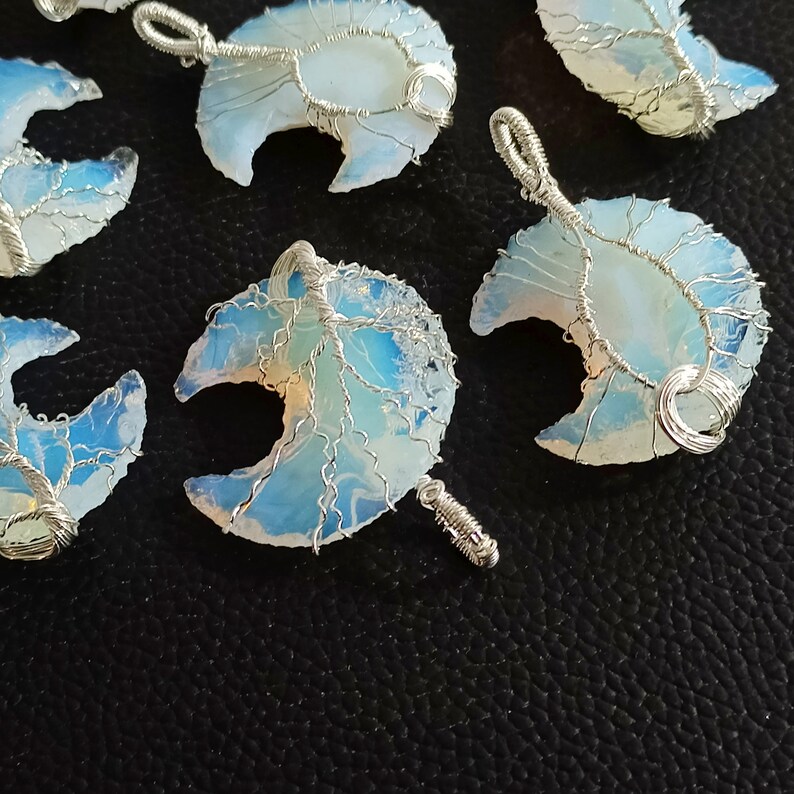 Opalite Moon Tree Pendant, Opalite Moon Pendant, Opalite Tree Of Life Pendant, Opalite Crystal Pendant, Opalite Wire Wrapped Pendant Jewelry