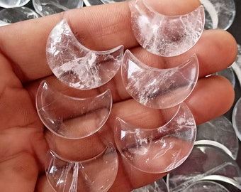 Luna creciente de cuarzo transparente, piedra de cristal tallada, joyería metafísica