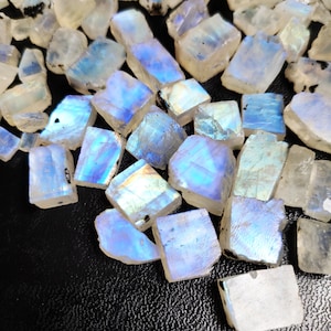 Natural Rainbow Moonstone Druzy, Raw Cabochon, Blue Flashy Druzy Gemstone Wholesale Lot, Mix Shapes/Size Rainbow Moonstone Cabochon Stones