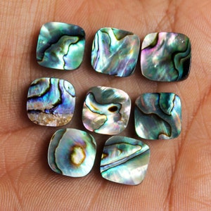 Cabochão quadrado de concha de abalone, contas de concha de abalone 12 x 12 mm Contas de concha de paua planas Lote de atacado, cristal de fundo plano para joias de anéis