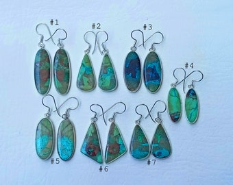 Chrysocolla Earrings, Sterling Silver Earrings, Gemstone Earring, Chunky Crystal Earring, Dainty earring, Gifts for her, Gift for girlfriend