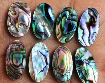8 Cabochons Ovale En Coquille D'ormeau Naturel - 26x21 Mm, Face Unique Brillante - Pour Bijoux DIY, Décoration Intérieure