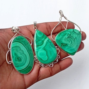 Malachite Necklace, Malachite Pendant, Healing Crystal Sterling Silver Pendant, Boho Charms, Gemstone Dainty Necklace, Handmade Gift For Her
