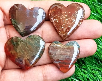Bloodstone Heart Crystal, Blood Stone Hearts Cabochon, Flat Heart beads for Jewelry, Sacral Chakra Crystal for Wire-wrap, Healing, Crafting