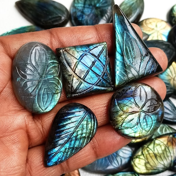 LABRADORITE Stone, Handcarved Labradorite CABOCHON, Labradorite Crystal Wholesale, Bulk Labradorite Gemstone AAA Mix Size/shape for Jewelry