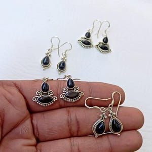Black Onyx Earrings, Dangle Earrings, Sterling Silver Earrings, Minimalist Crystal Earring, Gemstone Earring, Dainty earrings, Gifts for her