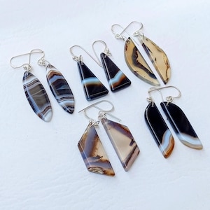 Banded Agate Silver Earrings, Dangle Earrings, 925 Sterling Silver Earrings, Boho Earring, Crystal Earrings, Dainty Earrings, Gifts for her,
