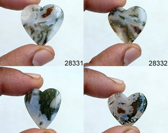 Pietra di cuore di cristallo, pietra preziosa di cuore di agata di muschio, cabochon di cuore di agata di muschio per ciondolo, collana, forniture di gioielli