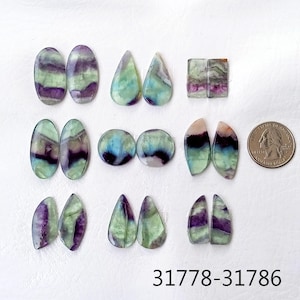 Natural Fluorite Matched Pair Cabochons, Fluorite Gemstone Pair, Semi Precious Fluorite Stone Pairs For Earrings, Rings Jewelry Making Stone
