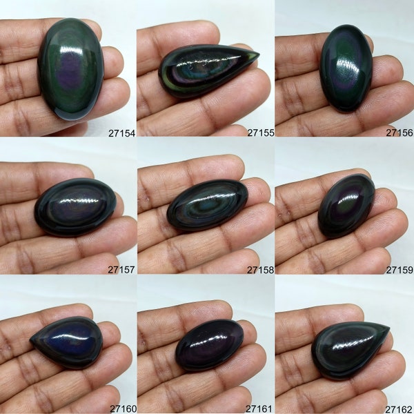 Natural Rainbow Obsidian Cabochon, Fire Sheen Obsidian Crystal, Eye Obsidian Gemstone, Obsidian Jewelry Stone For Ring, Pendant, Necklace,