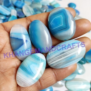 Blue Banded Agate Onyx, Blue Agate Stone, Banded Agate Cabochon, Agate Gemstone Wholesale lot Mix Size for Agate Pendants Jewelry Supply