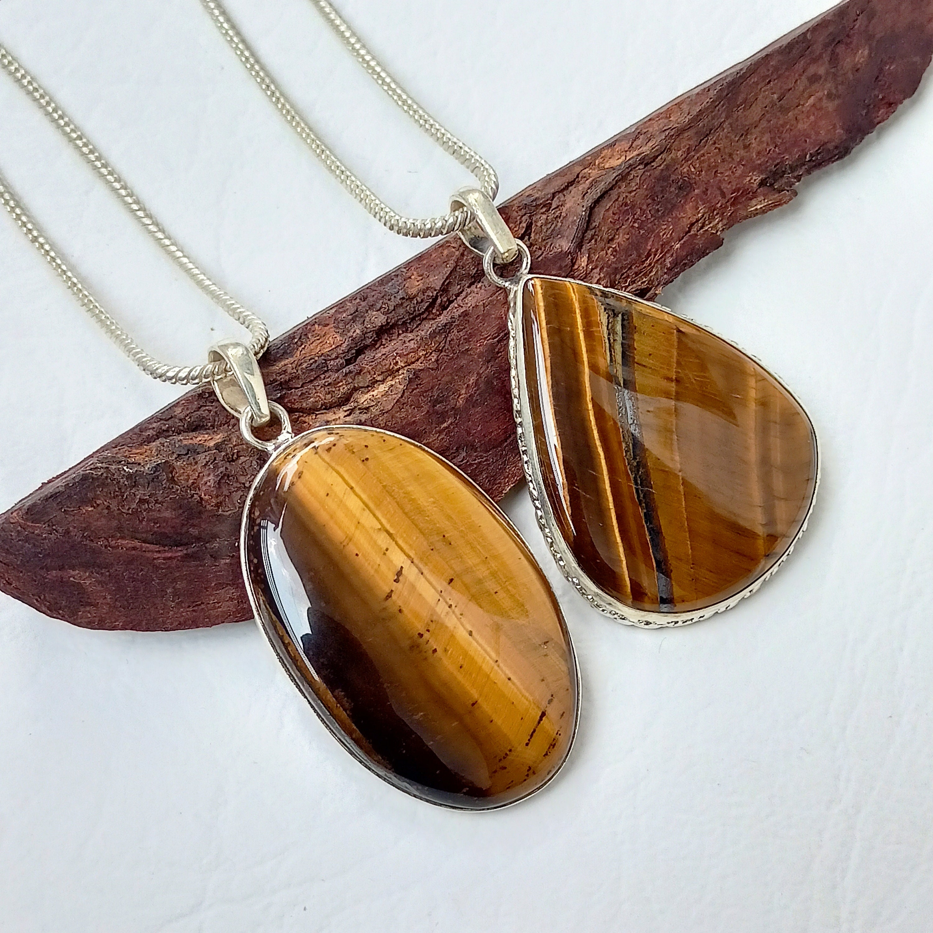 Jeweloporium Collana Con Ciondolo Ovale In Argento 925 - Pietre Naturali Occhio Di Tigre, Granato, Lapislazzuli E Onice - Gioiello Boho Fatto A Mano
