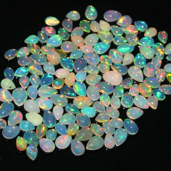 Ethiopian Opal Pear Cabochon Welo Opal Wholesale Lot Multi Fire AA Grade Stone Ethiopian Opal Gemstone for jewelry Mix Size/Per Carats