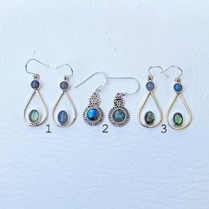 Labradorite Silver Earrings, 925 Sterling Silver Earrings, Minimalist Crystal Earring, Gemstone Earring, Dainty Earring, Gift for Girlfriend