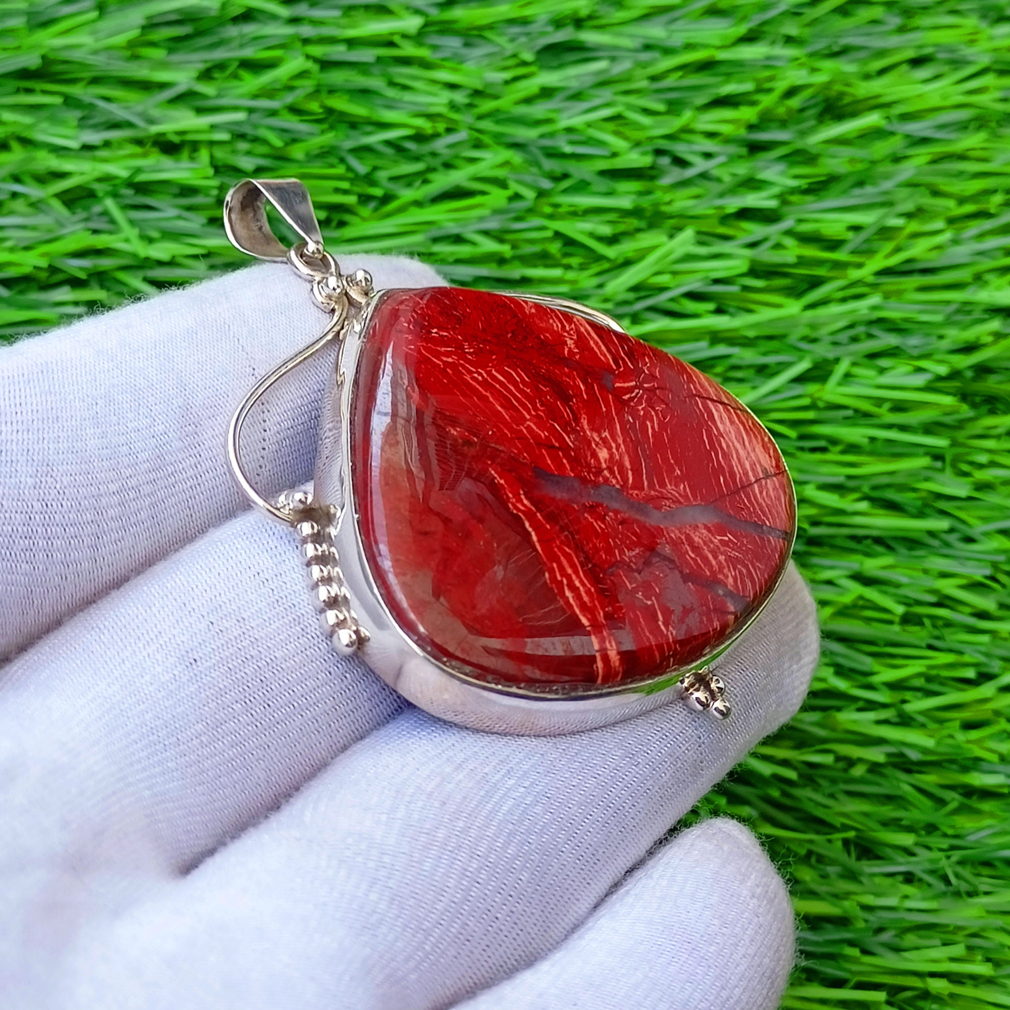 Red Jasper Pendant, 925 Silver Pendant Necklace, Boho Dainty