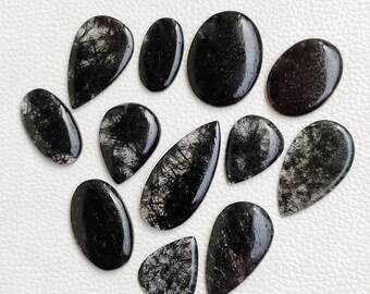 Rutilated Quartz, Black Rutile Cabochon: Mixed Shape Loose Gemstones