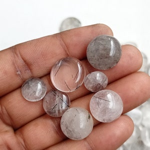 Black Rutilated Quartz Round Cabochons: Loose Gemstone Beads (7x7mm-15x15mm)