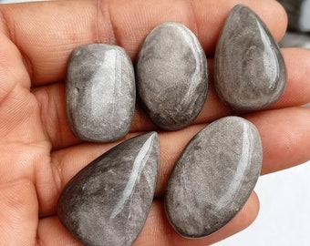 Silver Obsidian Cabochon, Obsidian Gemstone, Silver Obsidian Loose Stone mix shapes/size for Ring Pendant Jewelry Supply