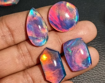 Aurora Opal Cabochon: Himalayan Crystal Doublet, Iridescent Gemstone