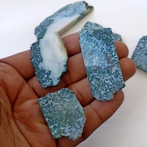 Natural Moss Agate Stone Slice, Moss Agate Crystal Slab, Moss Agate Flat Stone for Crafting, Decor, Jewelry Making Unpolished