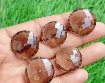 Smoky Glass Quartz Round Faceted Gemstone, Glass Crystal, Quartz Center Drill For Pendant Jewelry, Craft Making Supply