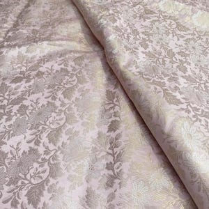 Baby Pink and Gold Brocade Fabric By The Yard, Indian Silk Brocade Fabric, Indian Brocade Fabric For Bridal Wedding Dress Fabric By The Yard